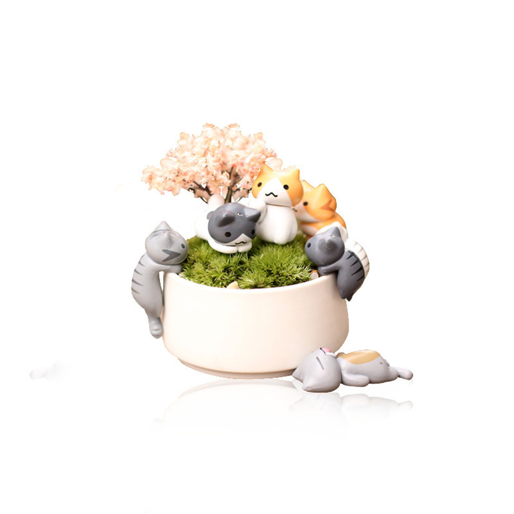 Bonsai Garden World - 6Pcs PVC Cat Ornament Set Miniature
