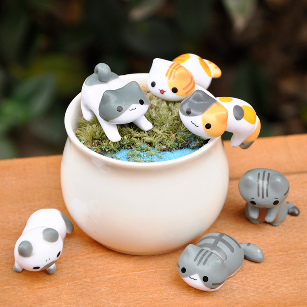 6Pcs PVC Cat Ornament Set Mini - Bonsai Garden World ulasan dan harga
